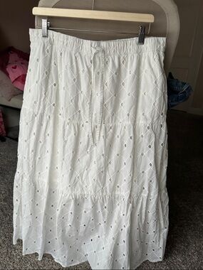 a new day White Eyelet Tiered Maxi Skirt with Drawstring Waist